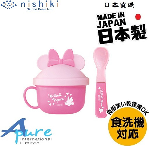 錦化成-迪士尼米妮塑膠造型湯碗+湯匙組(日本直送&日本製造)