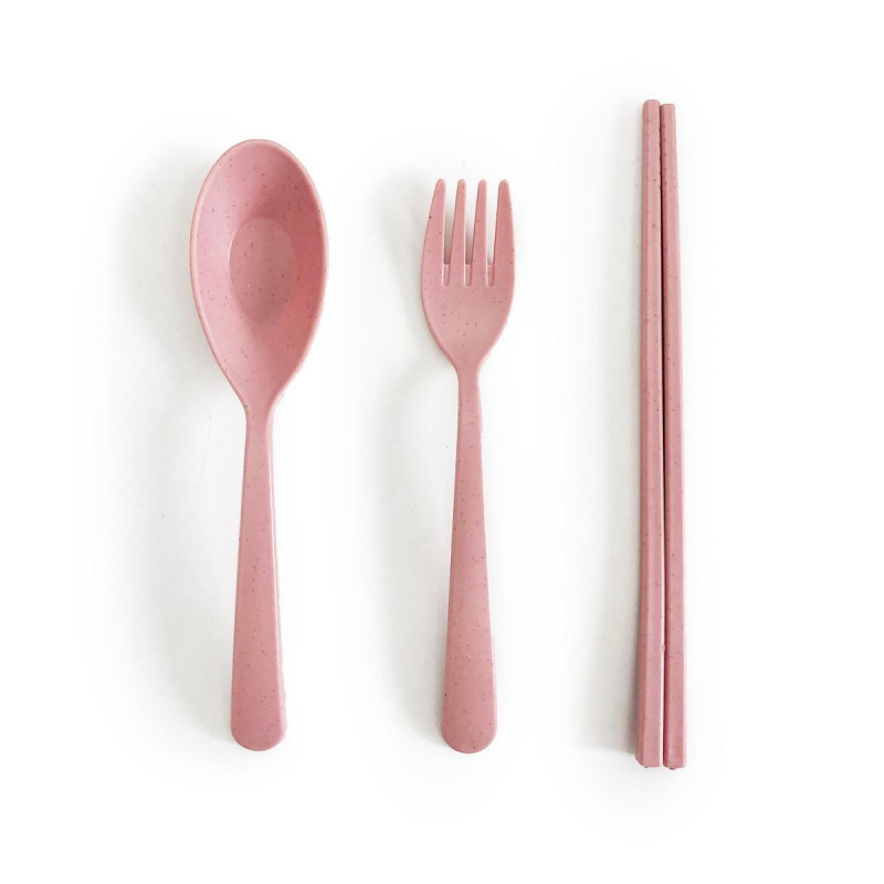 2Virgo - (粉紅色3件裝)環保餐具，小麥秸稈 天然 安全 無毒 小童餐具 成人餐具 便攜 可降解 (VWS-TABLEWARE-01-PN)