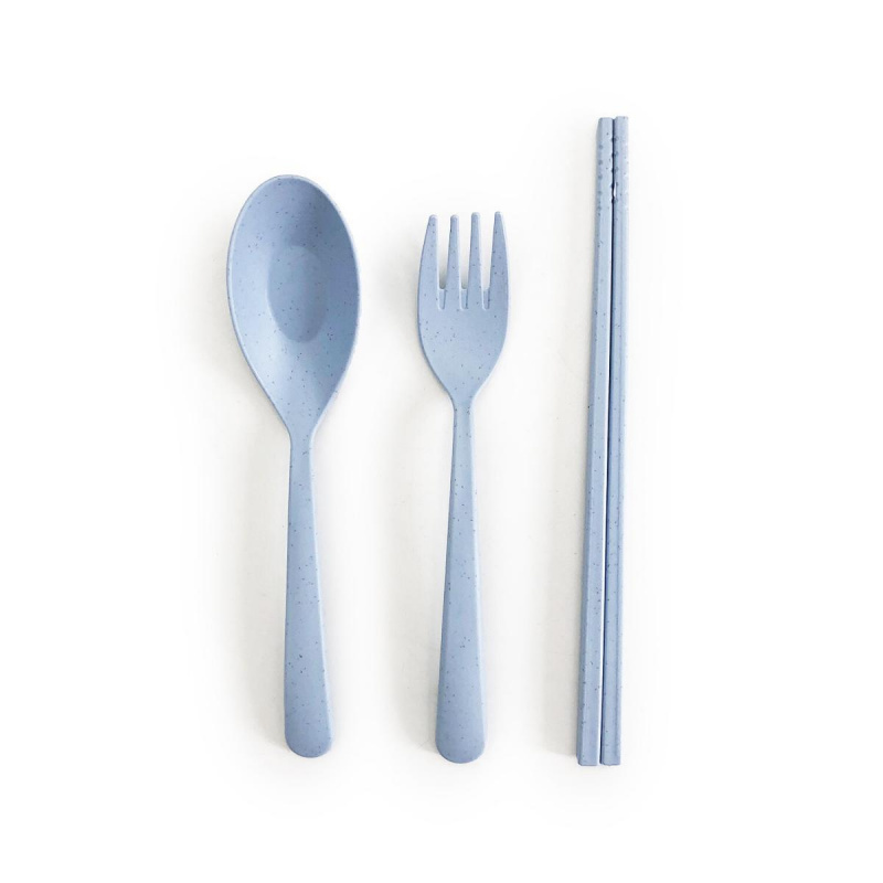 2Virgo - (藍色3件裝)環保餐具，小麥秸稈 天然 安全 無毒 小童餐具 成人餐具 便攜 可降解 (VWS-TABLEWARE-01-BL)