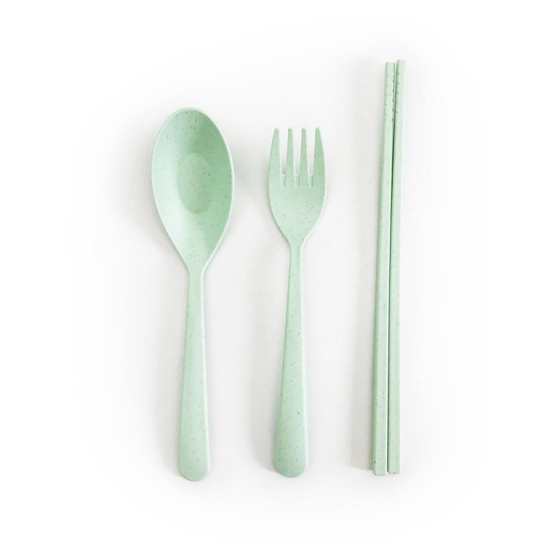 2Virgo - (綠色3件裝)環保餐具，天然 安全 無毒 小童餐具 成人餐具 小麥秸稈 便攜 可降解 (VWS-TABLEWARE-01-GN)