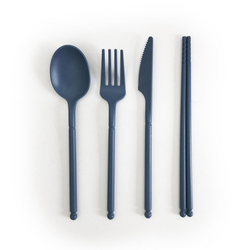 2Virgo - (藍色4件裝)環保餐具，小麥秸稈 天然 安全 無毒 小童餐具 成人餐具 便攜 一次性餐具 可降解 (VWS-TABLEWARE-02-BL)