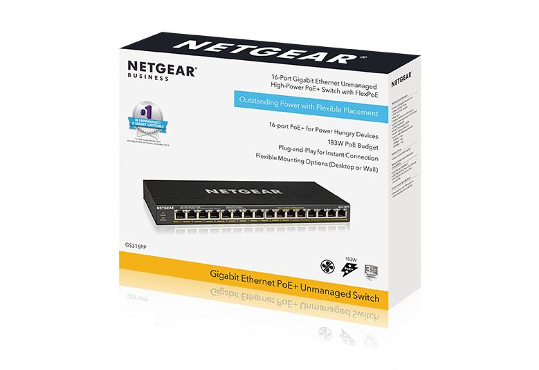 NETGEAR GS316PP - 16 端口千兆 POE+ 交換機 (183W)