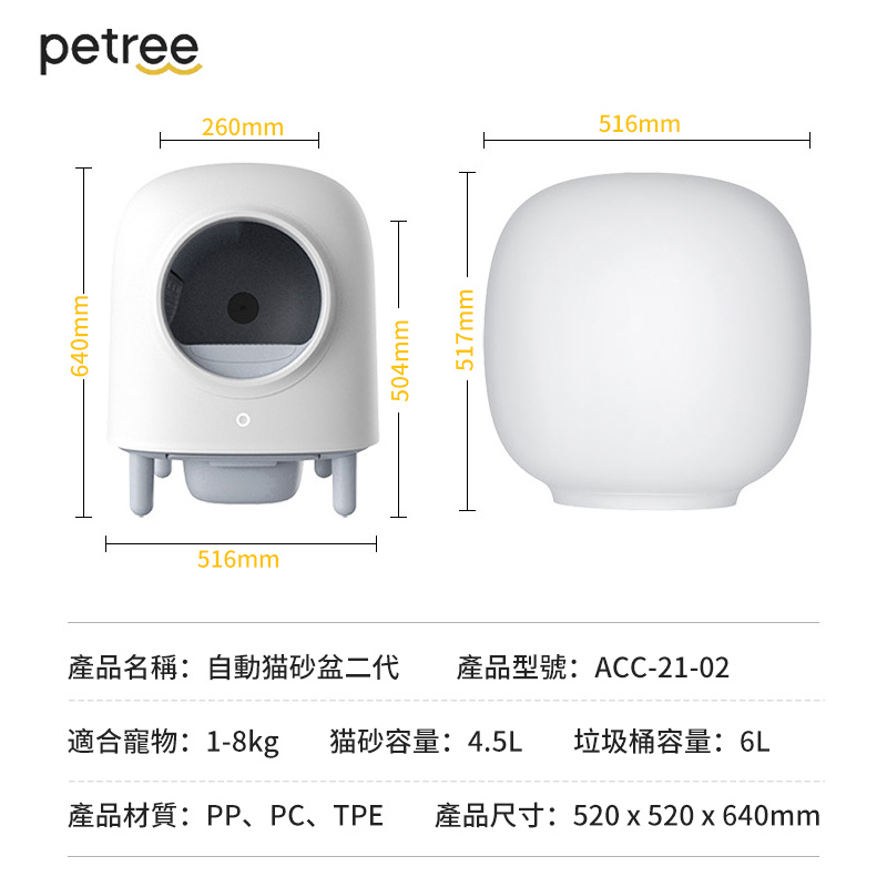 Petree 全封閉式自動貓砂盆第二代ACC-21-02