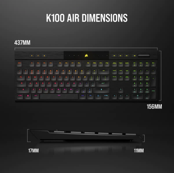 CORSAIR K100 AIR WIRELESS RGB Ultra-Thin Mechanical Gaming Keyboard - CHERRY MX Ultra Low Profile Tactile CORSAIR K100 AIR WIRELESS RGB Ultra-Thin Mechanical Gaming Keyboard - CHERRY MX Ultra Low Profile Tactile