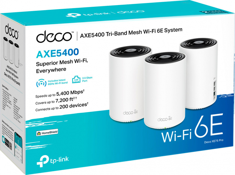 TP-Link Deco XE75 Pro AXE5400 2.5G WAN/LAN 三頻完整智慧家庭 Mesh Wi-Fi 6E系統 (3件裝)