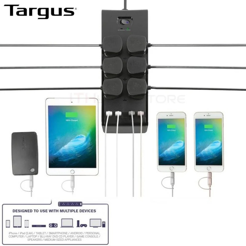 Targus 6位 + 4 USB 防雷拖板 SmartSurge™