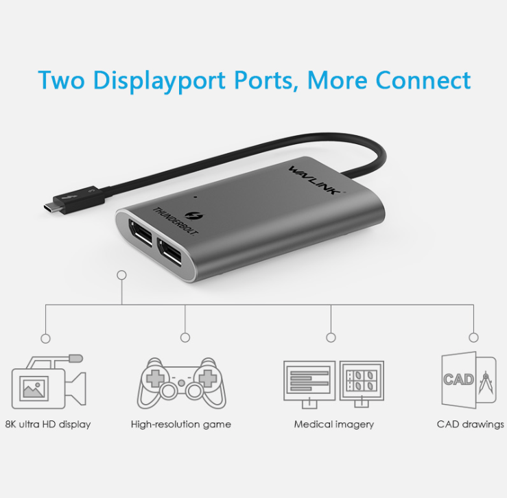 Wavlink Thunderview III - UTA21D Thunderbolt™ 3 to Dual DisplayPort Display Adapter (WL-UTA21D)