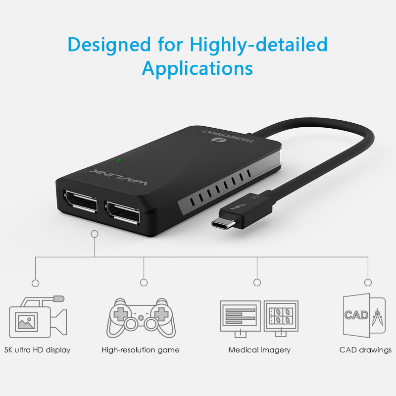 Wavlink Thunderview I - Thunderbolt™ 3 to Dual 4K DisplayPort Adapter (WL-UTA01D) Wavlink Thunderview I - Thunderbolt™ 3 to Dual 4K DisplayPort Adapter (WL-UTA01D)