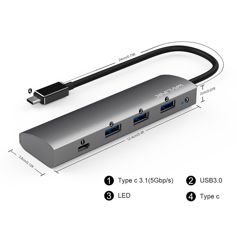 Wavlink UH3047C1 SuperSpeed USB 3.0 4-Port Aluminum HUB (WS-UH3047C1)