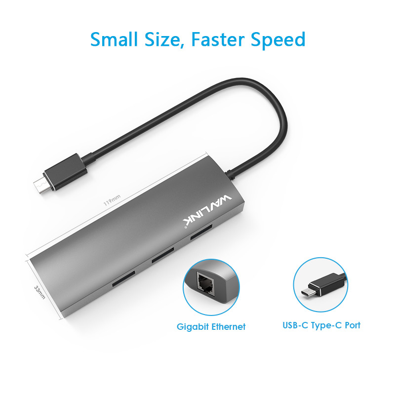 Wavlink UH3031GC Superspeed USB-C 4-Port Hub with Gigabit Ethernet (WL-UH3031GC)