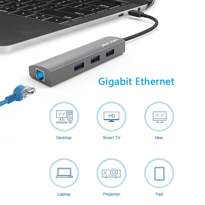 Wavlink UH3031GC Superspeed USB-C 4-Port Hub with Gigabit Ethernet (WL-UH3031GC)