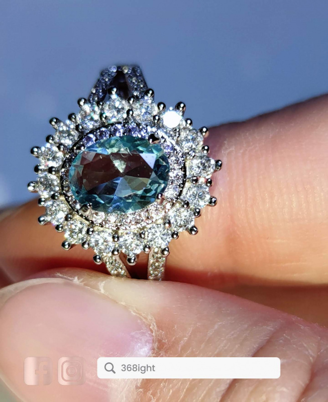 AAA閃太陽花藍鋯鑽排鑽戒指