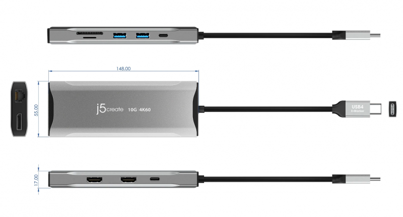 J5create USB-C MST 4K三螢幕 Gen2 多功能擴充集線器 JCD397