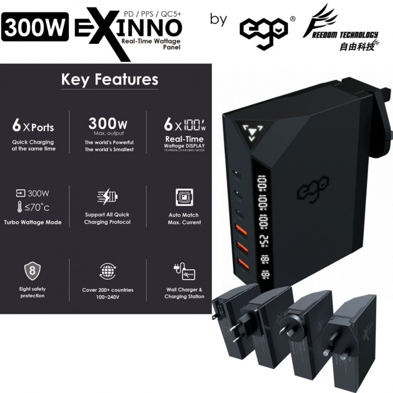 【限時免運費】 EGO EXINNO 300W Real-time wattage display USB charger