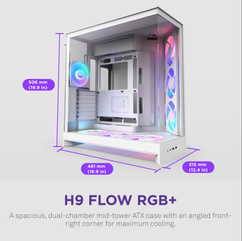 NZXT H9 Flow RGB v2 Large Dual-Chamber Mid-Tower ATX Airflow Case with RGB - ( Black / White )