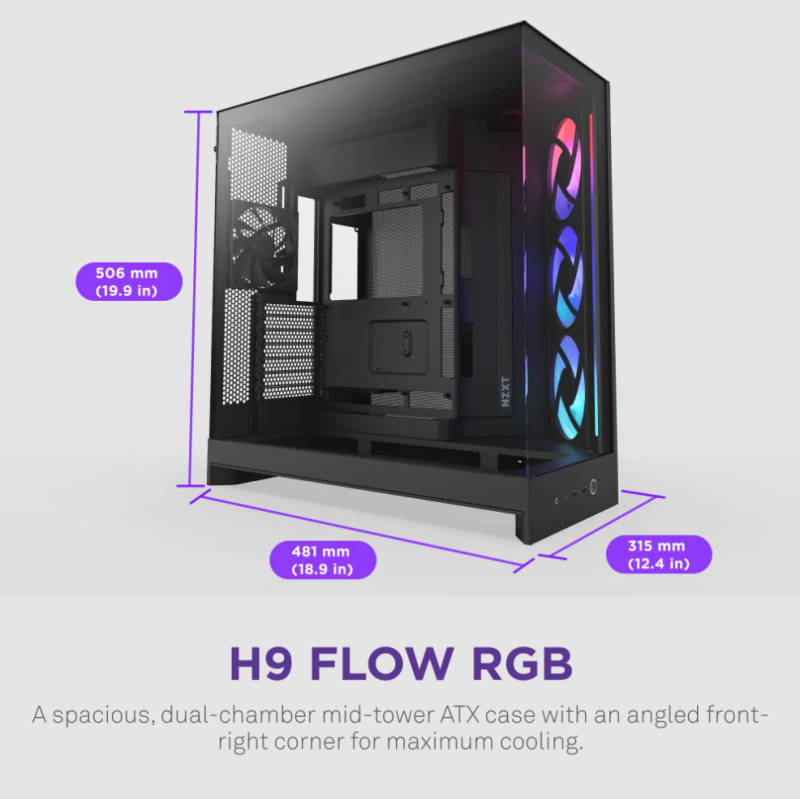NZXT H9 Flow RGB v2 Large Dual-Chamber Mid-Tower ATX Airflow Case with RGB - ( Black / White )