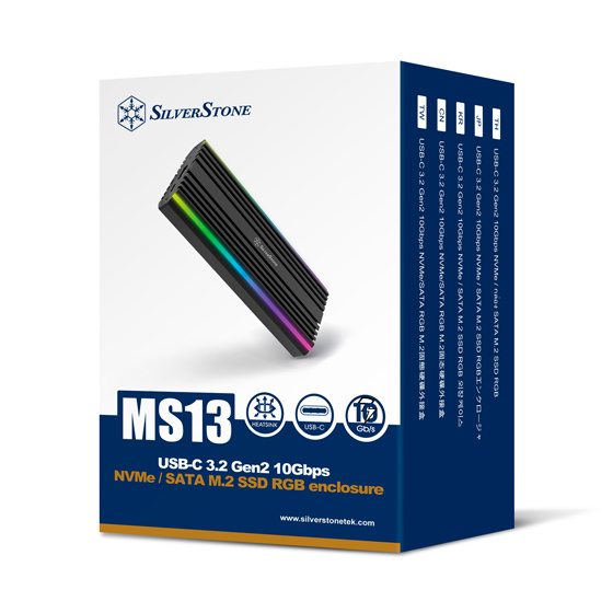 SilverStone USB-C 3.2 Gen2 10Gbps NVMe / SATA M.2 SSD RGB enclosure (MS13)