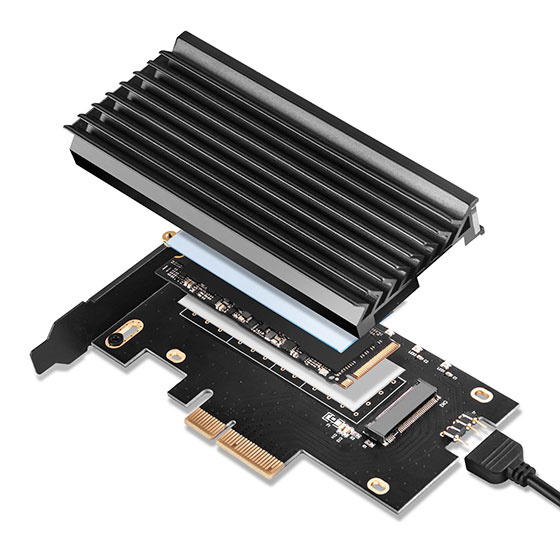 SilverStone M.2 NVMe SSD NGFF M key to PCIe x4 ARGB adapter card with heatsink and thermal pad (ECM24-ARGB)