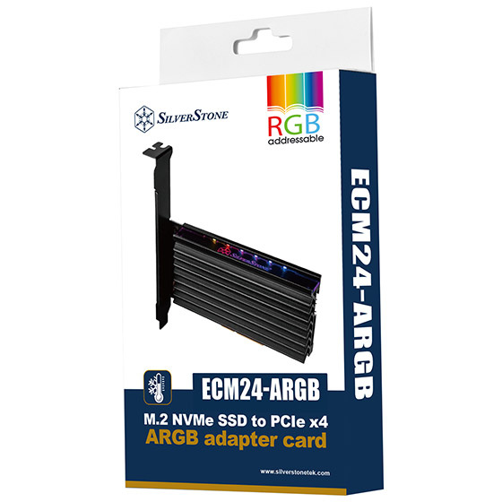 SilverStone M.2 NVMe SSD NGFF M key to PCIe x4 ARGB adapter card with heatsink and thermal pad (ECM24-ARGB)