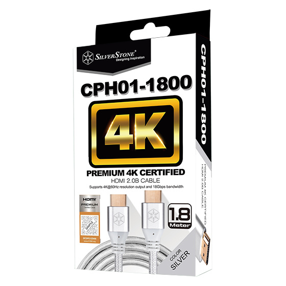 SilverStone CPH01 4K 60Hz HDMI Cable - Charcoal (CPH01C-1800)