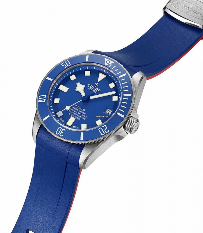 Crafter Blue 22mm 藍紅雙色優質硫化橡膠錶帶 適合 Tudor Pelagos Series