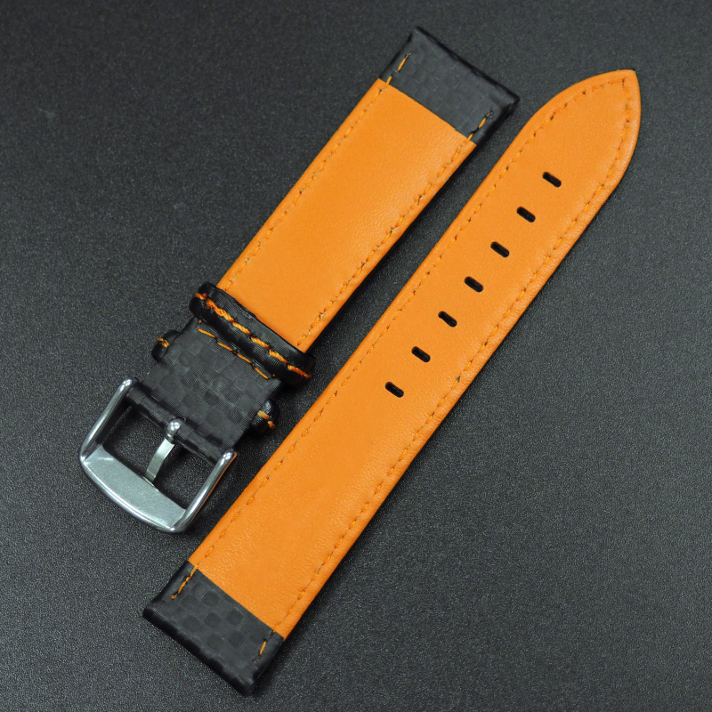 20mm, 21mm, 22mm, 23mm 黑色碳纖維錶帶, 橙色車線