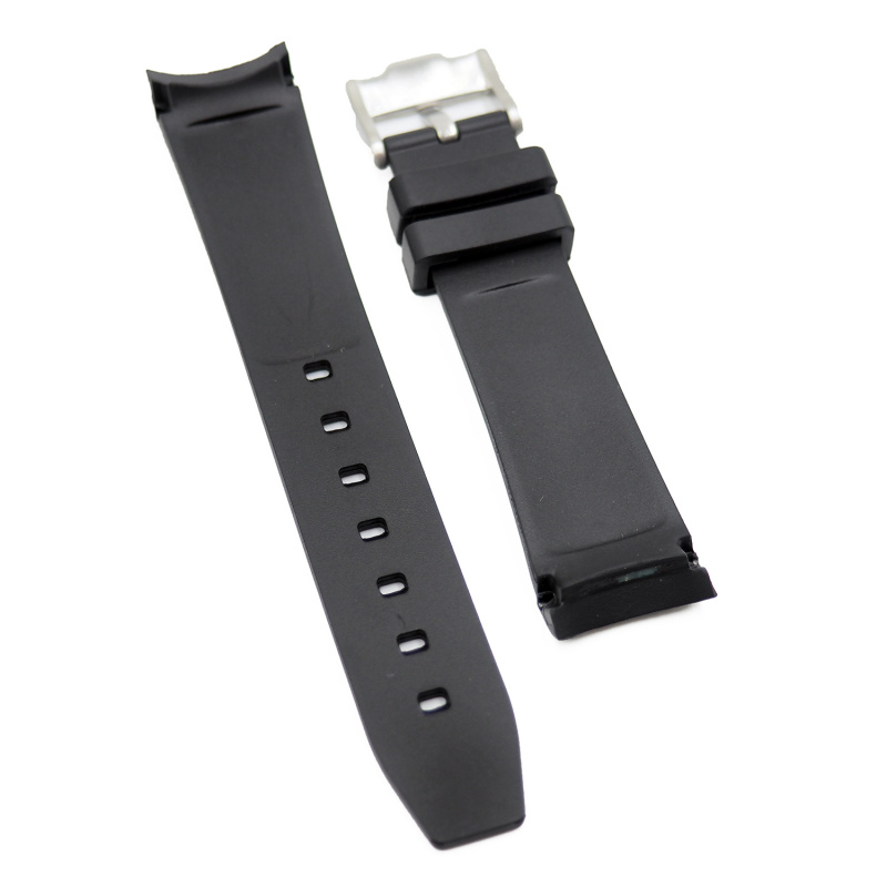 20mm 黑色間白線彎頭橡膠錶帶 合適 Rolex, Omega 及 MoonSwatch