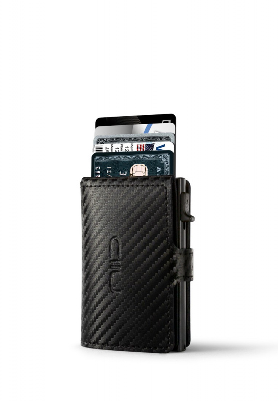 NIID -  強韌碳纖維‧真皮革‧RFID自動式小銀包型卡片盒