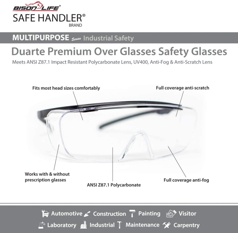 美國 BISON LIFE -  SAFE HANDLER 系列 - 防飛沫/防紫外光/抗衝擊安全護目鏡[眼鏡適用/均碼]]