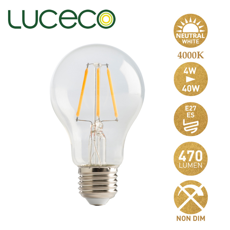 英國Luceco - LED 4W 復古電燈泡 4000K 柔白光 E27 大螺頭 LA27N4F47-LE