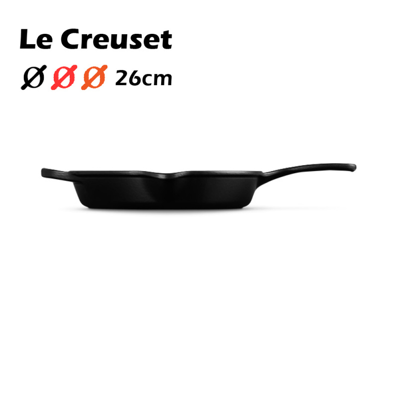Le Creuset - LC (連手柄)琺瑯鑄鐵平底煎鍋 26厘米 20187260000422 啞光黑 Noir Mat 平行進口