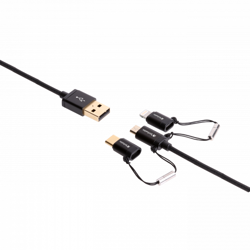 Verbatim MicroUSB, Lightning及Type C to USB-A 3合1充電傳輸線 (120cm) (65385)