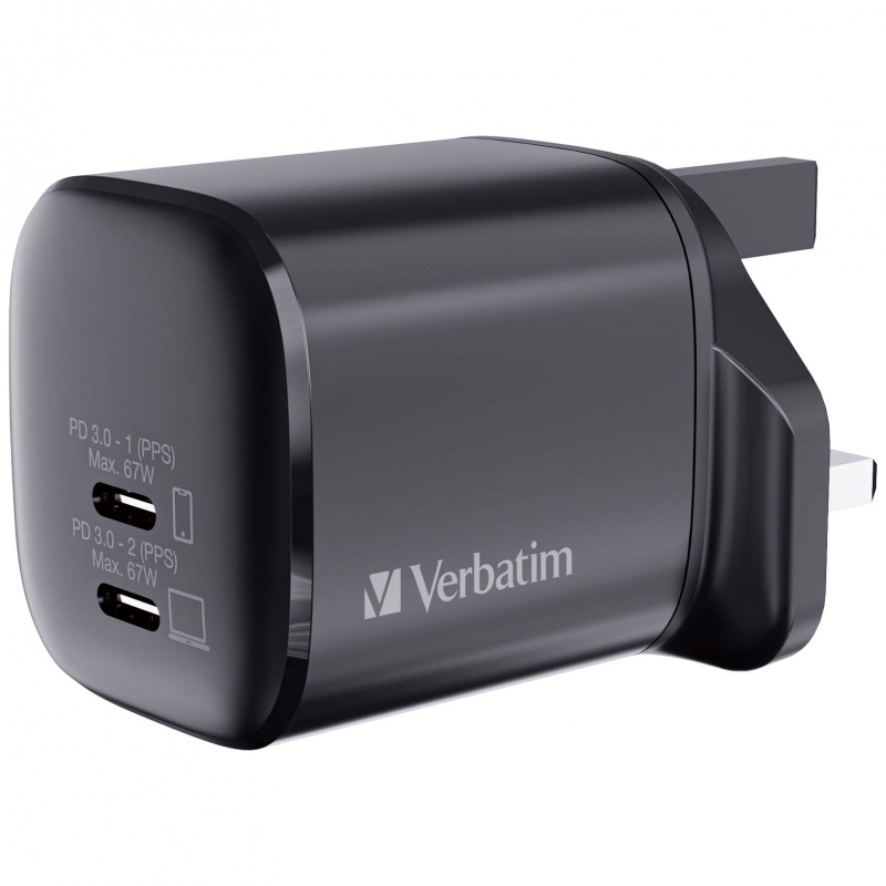 Verbatim 2 Port 67W PD 3.0 GaN 充電器 (66882)