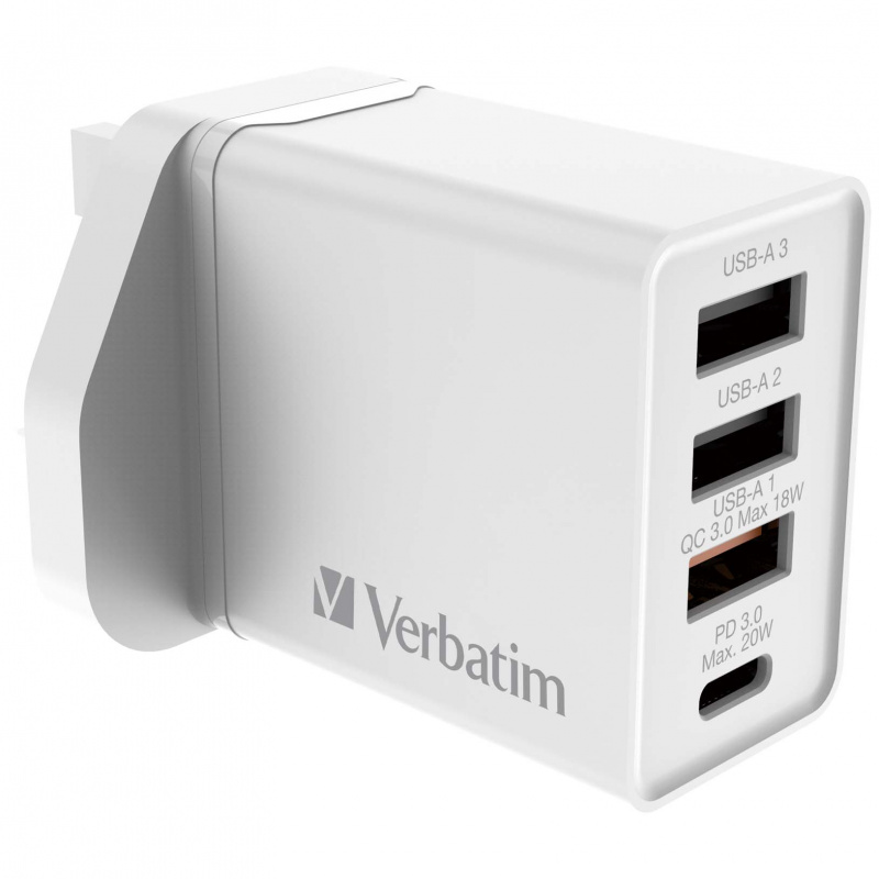 Verbatim 4 端口 30W PD & QC 3.0 USB 充電器 [66892/66897][2色]