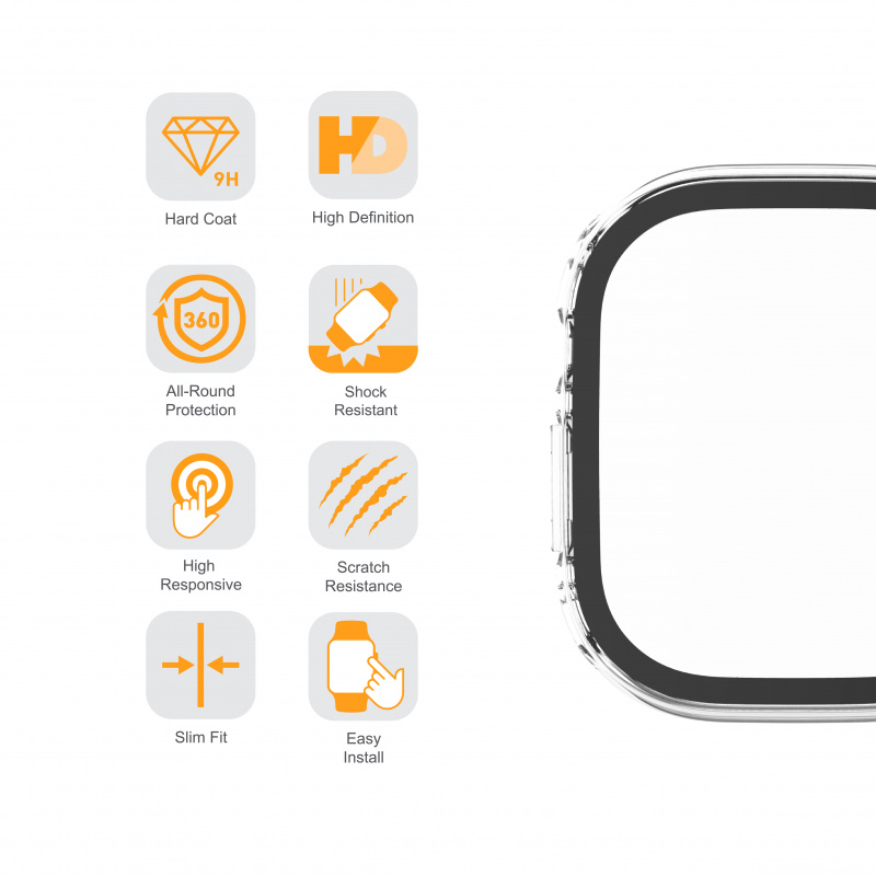 ARMOR Apple Watch Ultra / Ultra 2 49mm 9H 鋼化玻璃高清保護殼 - 透明