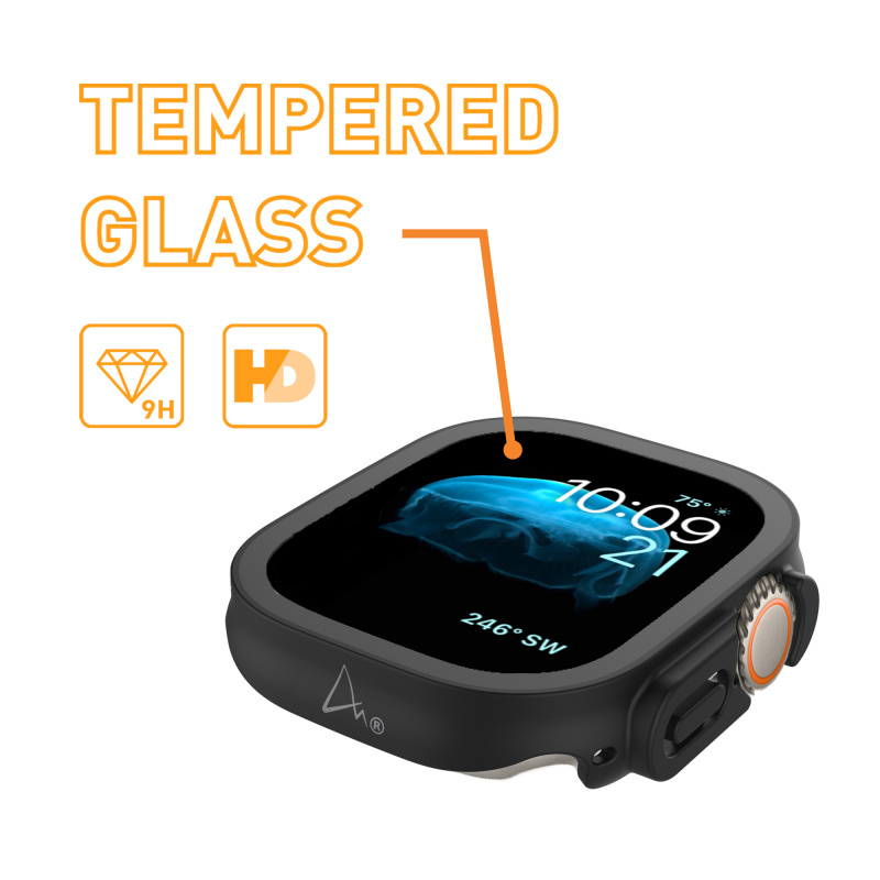 ARMOR Apple Watch Ultra / Ultra 2 49mm 9H 鋼化玻璃高清保護殼 - 秘黑色