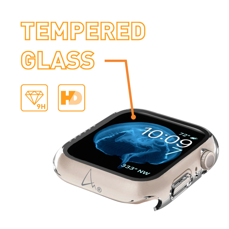ARMOR Apple Watch 第9/8代 41/45mm 9H 鋼化玻璃高清保護殼 - 透明
