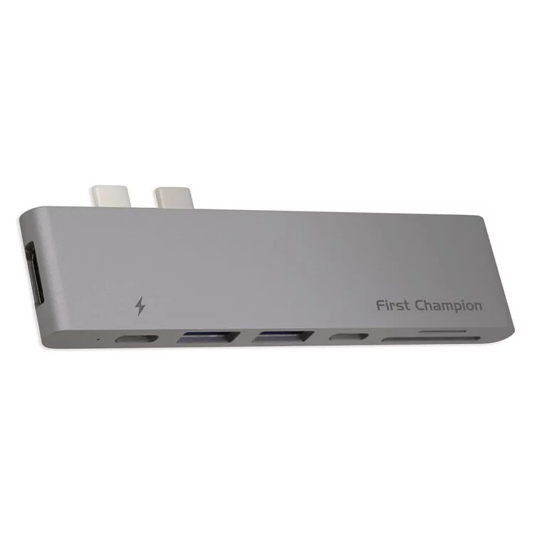【限時免運費】FIRST CHAMPION - USB-C 集線器 - 7合1 (雙USB-C) with HDMI, USB-C, USB-A, Ethernet & Card Reader