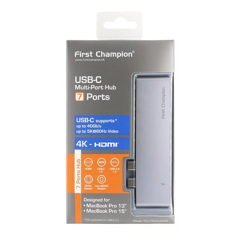 【限時免運費】FIRST CHAMPION - USB-C 集線器 - 7合1 (雙USB-C) with HDMI, USB-C, USB-A, Ethernet & Card Reader