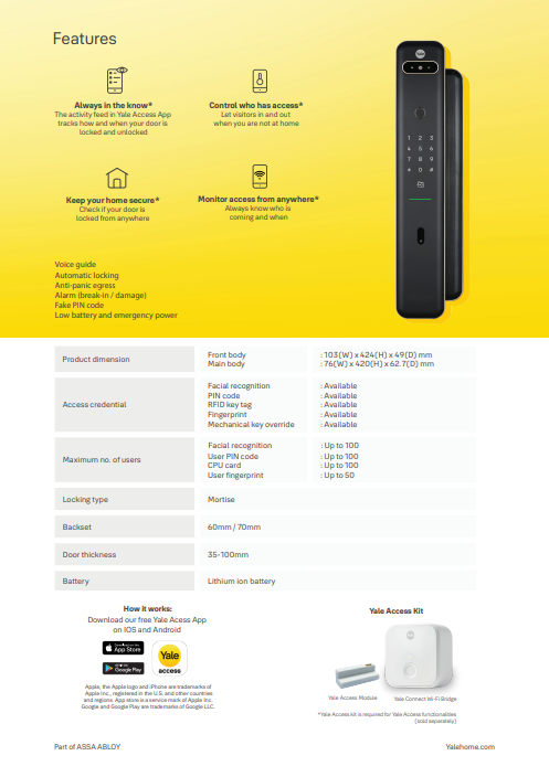 Yale 智能電子門鎖 Luna Pro+