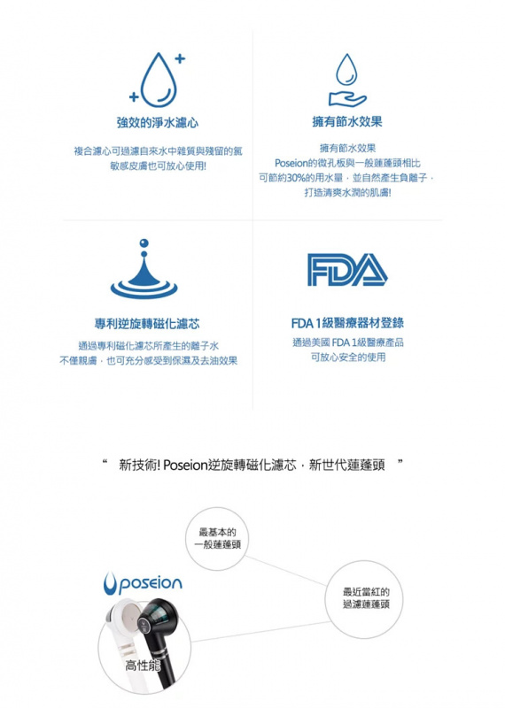 韓國 Poseion BT100 磁化離子水花灑|(附一個濾芯)|套裝|濾水|專利磁化頭|抑菌|舒緩敏感肌|