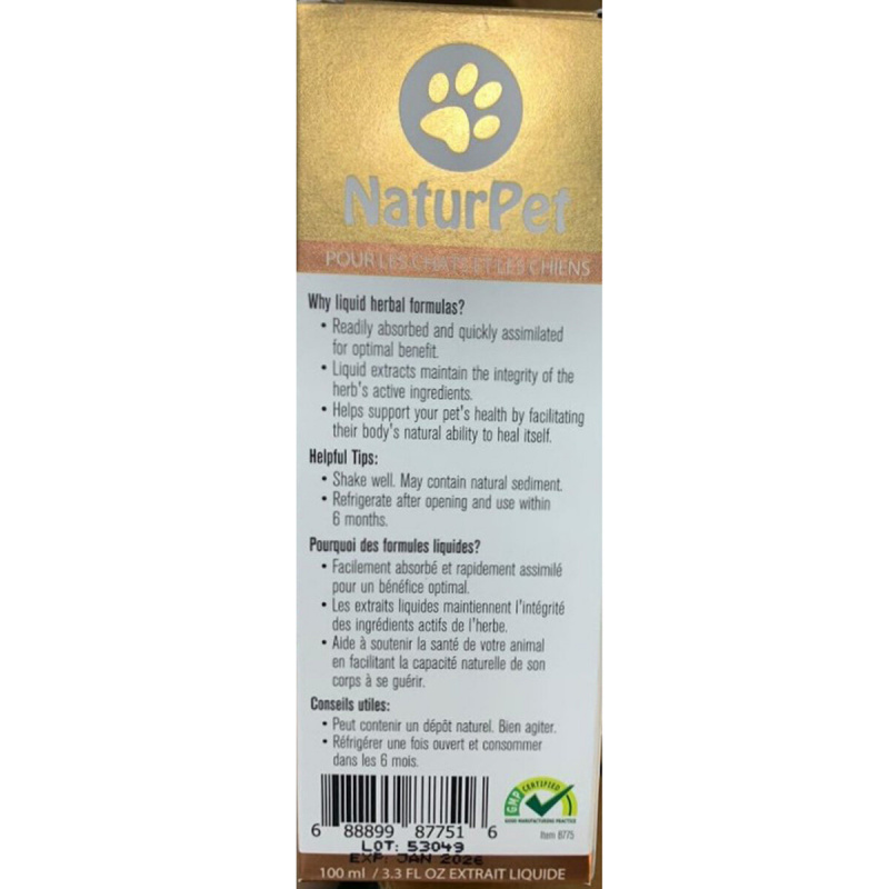 加拿大NaturPet 全天然草藥 貓狗尿道保健補充劑 100ml【市集世界 - 美加市集】