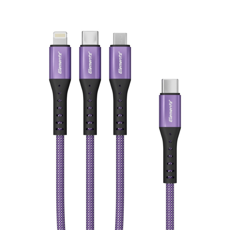 Elementz [30cm/120cm/200cm] N3C 3in1 Type-C to Lightning & Micro & Type-C 60W PD Charge Cable 3合1快速充電線