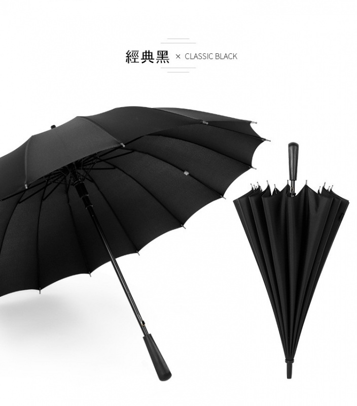 Face Young-高質加大版-16骨全自動長柄防風防雨雨傘（經典黑）-送雨傘專用套