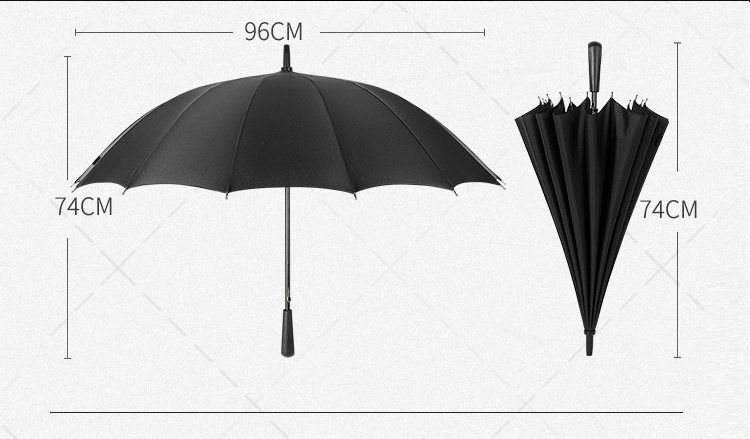 Face Young-高質加大版-16骨全自動長柄防風防雨雨傘（優雅灰）-送雨傘專用套
