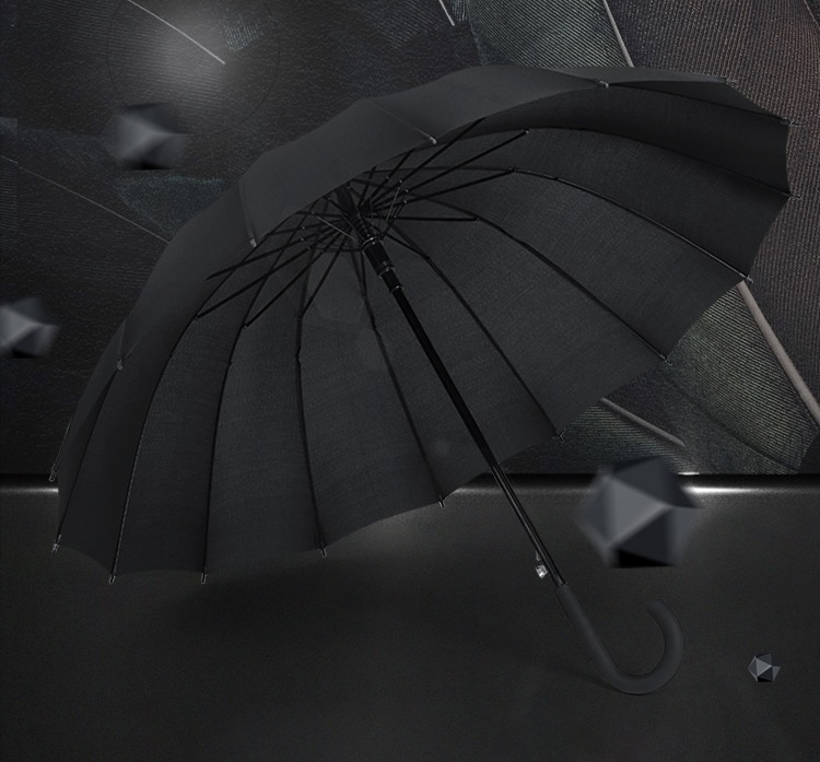 Face Young-高質特別版-16骨彎柄190T碰擊布防風防雨雨傘（古典黑）-自帶塑膠防水折疊套