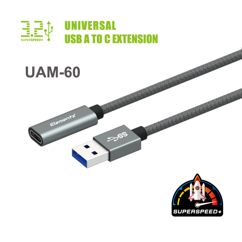 Elementz【UAM-60】USB 3.2 Type-A to USB-CF Cable 延長線