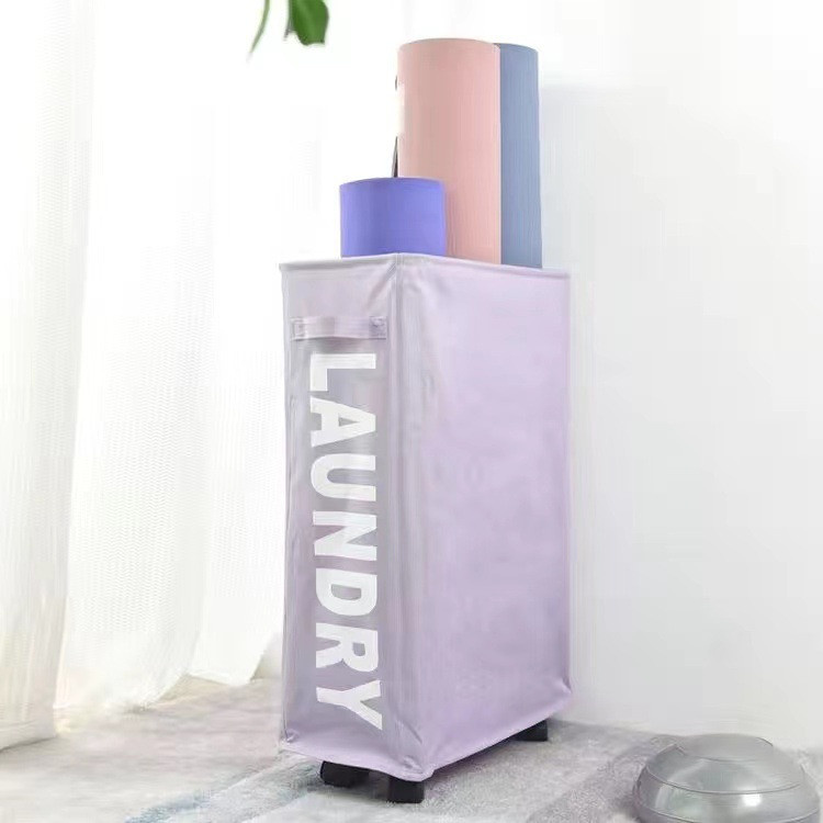 可摺疊窄身帶滾輪收納籃 衣物籃 收納箱