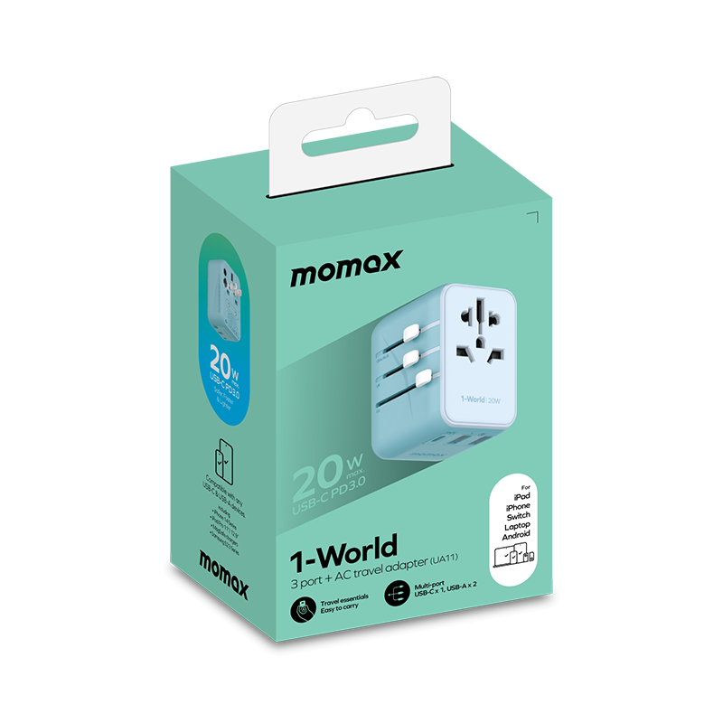 Momax 1-World 20W 3-插口+AC 旅行充電插座 UA11