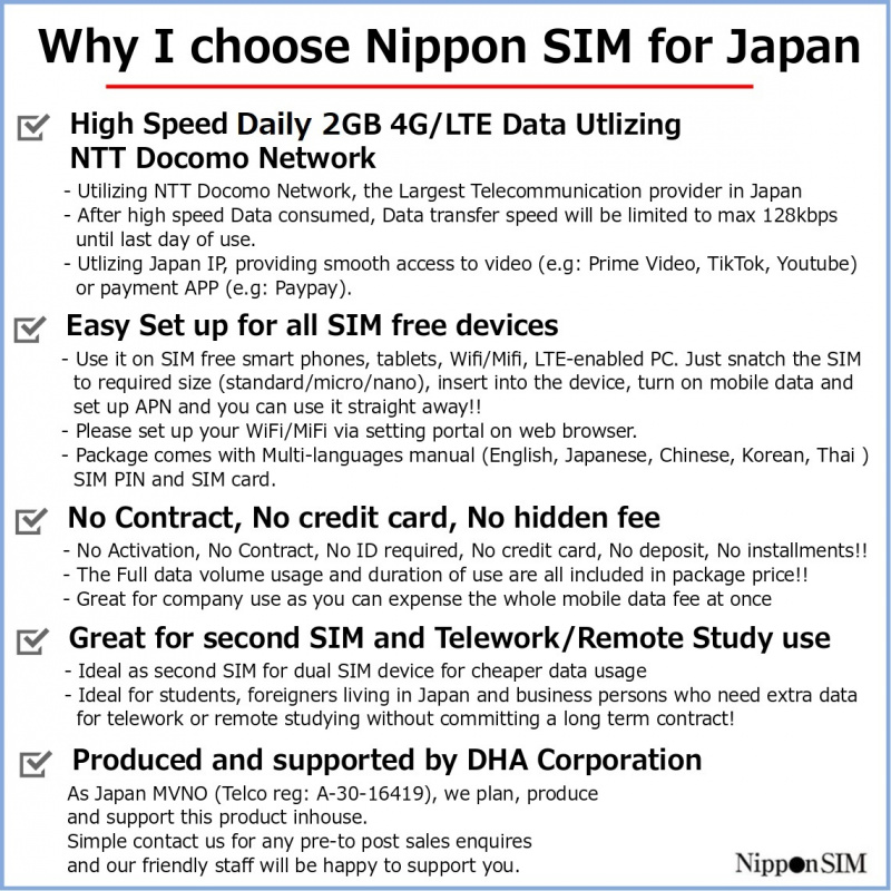 Nippon SIM 日本進口 docomo 15日 無限上網 4G LTE SIM 卡